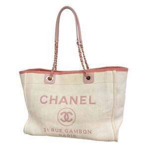 CHANEL Pink Raffia Deauville Tote Bag